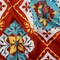 1 Yard Turquoise, Rust Red & Golden Yellow Fancy Floral Tiles Silk Charmeuse 16MM, 53" Wide